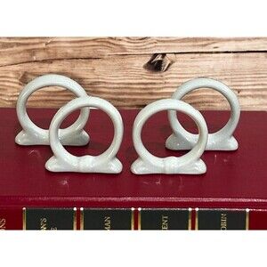 Vintage 4 Piece Set White Porcelain Bow Napkin Ring Holders Granny Core
